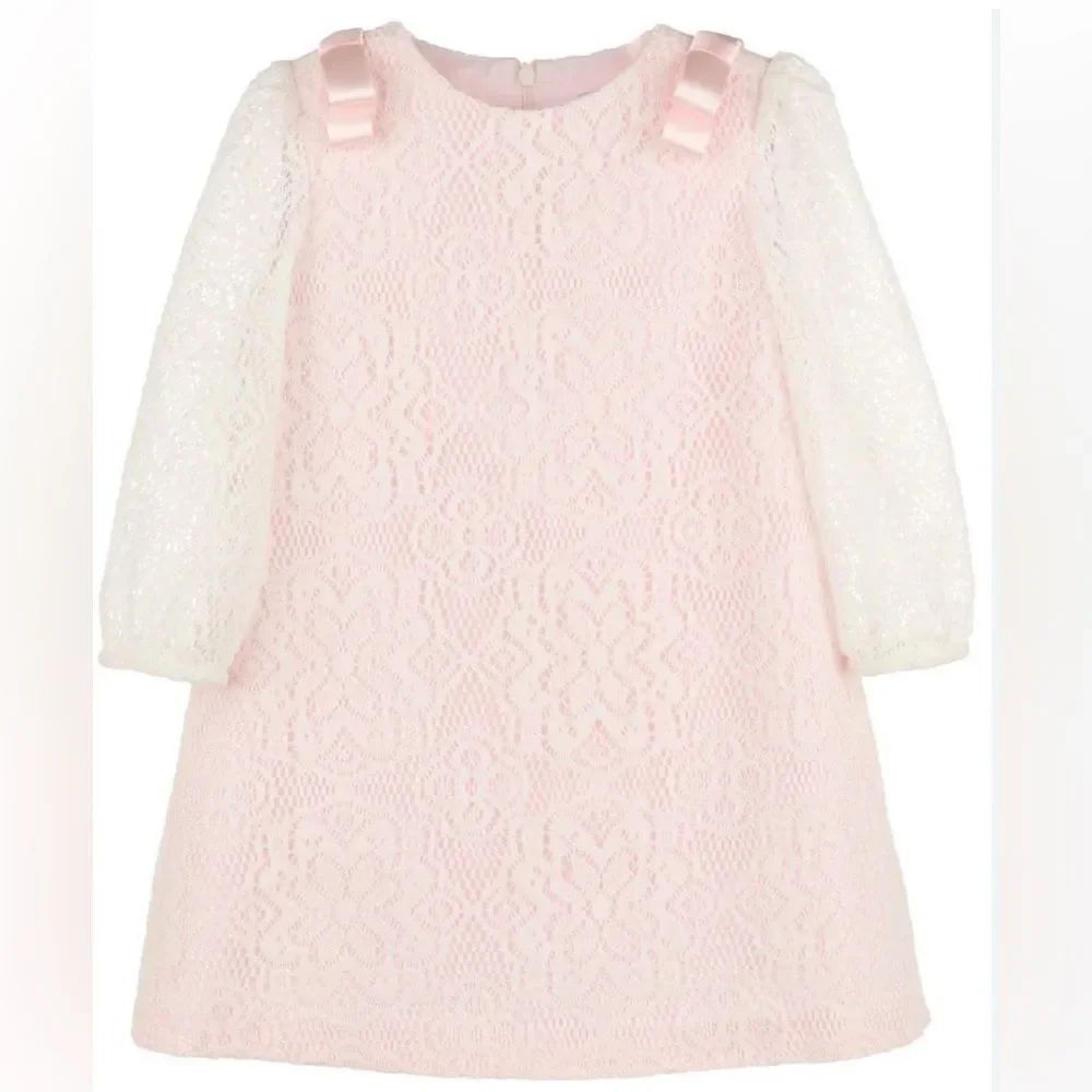 New Luli and Me pink  White DAINTY LACE DRESS -  Satin Ribbons